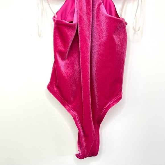 Just Polly velvet cutout bodysuit pink bow women’s small NWT - Picture 7 of 12
